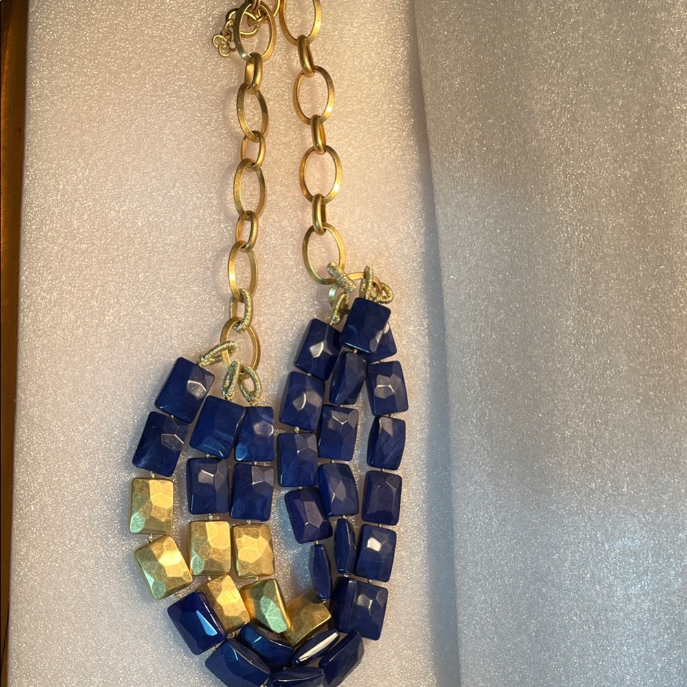 BOLD Gold and Blue Statement Necklace - Picture 2 of 3